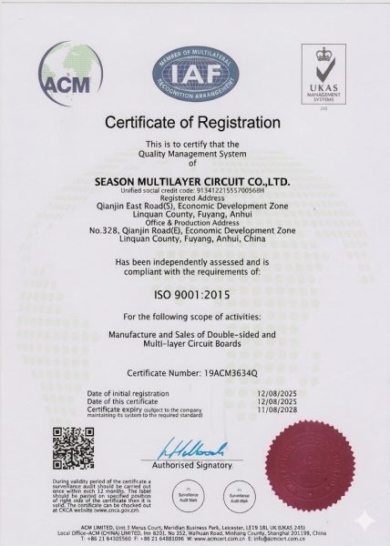 ISO9001-2015 for Season Multilayer Circuit
