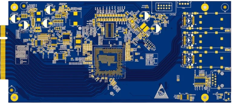 Four-layer high-speed PCB with controlled-impedance routing and a gold edge connector, 1097x491