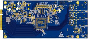 Four-layer high-speed PCB with controlled-impedance routing and a gold edge connector