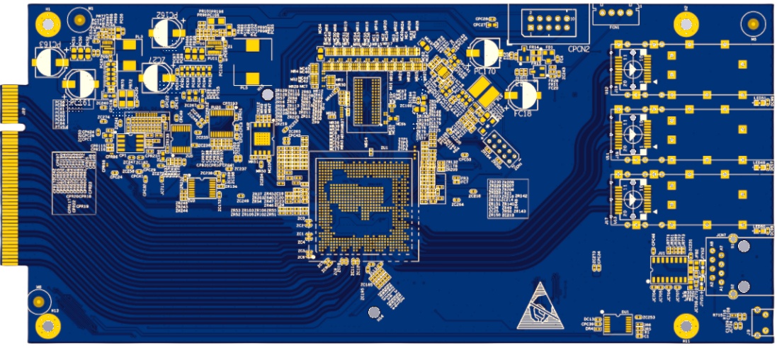 Four-layer high-speed PCB with controlled-impedance routing and a gold edge connector