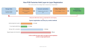 Layer-to-layer registration control loop with tolerance ladder from X-ray targets to feedback compensation