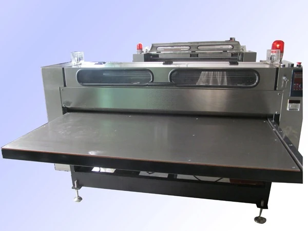 PCB panel cutting machine shearing a large laminate sheet into production panels
