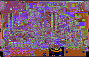 CAM rendering of a single PCB unit board prepared for panel cutting layout planning