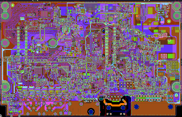 CAM rendering of a single PCB unit board prepared for panel cutting layout planning
