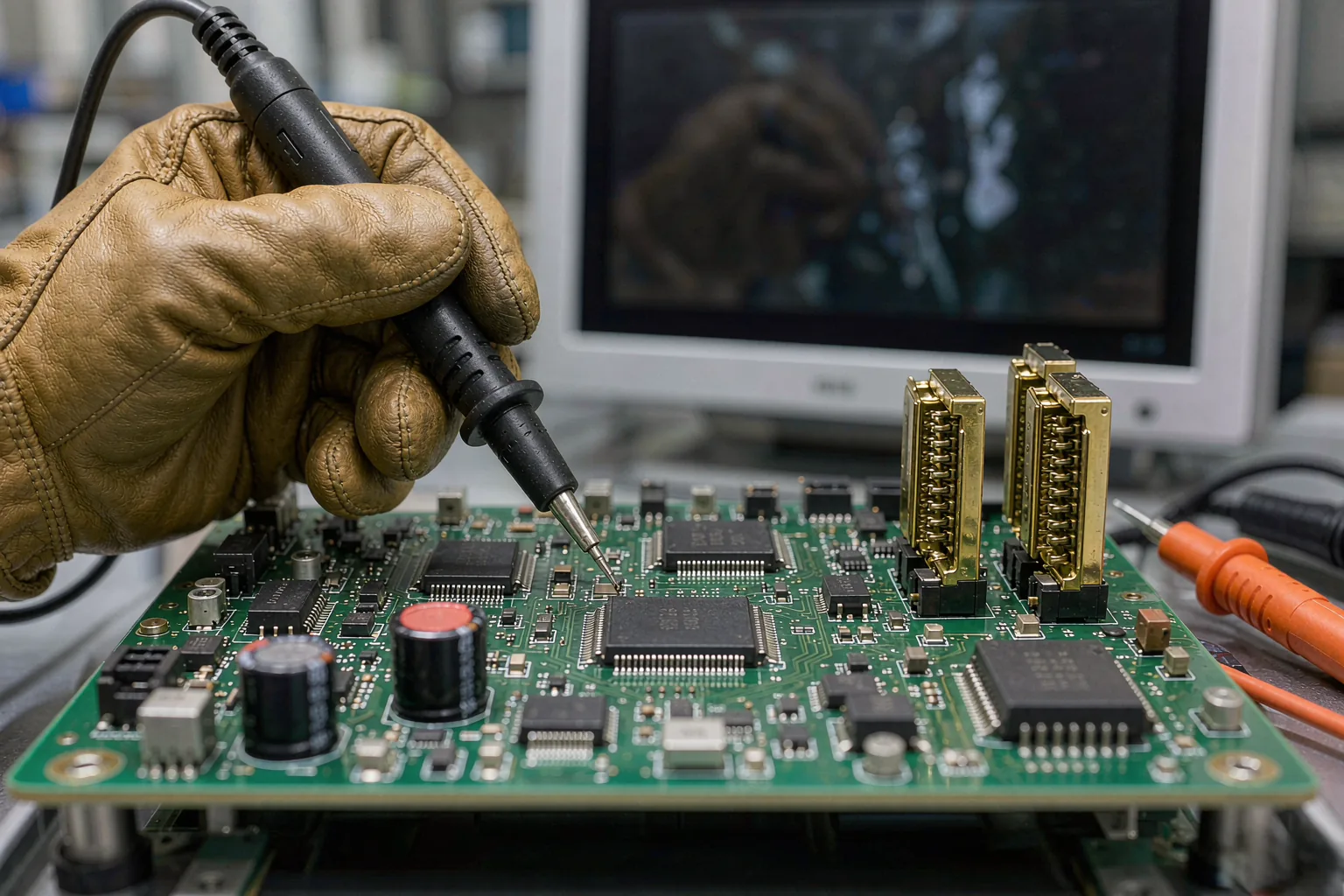 PCBA assembly supplier outgoing inspection with probe test on a finished PCBA